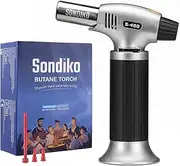 Sondiko Butane Torch, Refillable Kitchen Torch Lighter with Safety Lock and Adjustable Flame for Desserts, Creme Brulee, BBQ and Baking (Butane Gas Not Included)