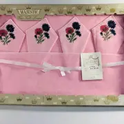 Vintage Pink With Flowers Placemat & Napkins 8 Piece Set New In Box Cottage Core