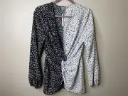 393. asos black and white patterned elastic cuff blouse NWT sz 6