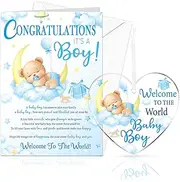 HOWAF New Baby Boy Card, New Boys Card for Birth of Boy, Newborn Boys Cards with Acrylic Hanging Keepsake for Baby Shower Babys Gifts, Newborn Babys Gifts, Congratulations Infant Cards