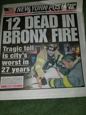 NEW YORK POST NEWSPAPER 12/29/17 12 Dead In Bronx Fire Giants Gett' To Work Jets