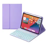 Keyboard Case With Pencil Holder 7 Backlit Detachable Wireless BT Keyboard For iPad Mini6 -Light Purple