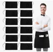 Aprons Waist Aprons with 3 Pockets Black /12 Pack Waitress Hotel Home