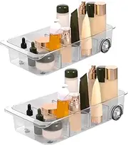 Clear Fridge Organizers with Wheels，Fridge Storage Container with Removable Dividers Pantry，Organization Bins with Handle Multipurpose Food Storage Containers Set for Pantry Freez (2 Pcs)