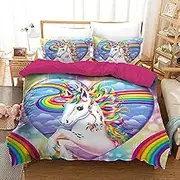 Sweet Heart Unicorn Quilt Doona Duvet Cover Set Double, 2 Pillow Cases