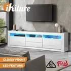 Oikiture TV Cabinet Entertainment Unit Stand RGB LED Gloss Furniture White 180CM
