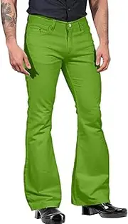 Men's Bell Bottom Pants Vintage 70s Disco Outfits Flared Pants Stretch Slim Fit Casual Denim Trousers with Pockets
