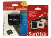 New SanDisk 32GB SD MicroSDHC Card w/ Adapter AND Sunpak High Speed Card Reader