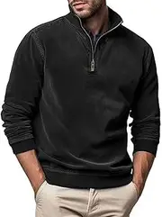 [Generic] Outdoor Velvet Sweatshirt Men Advantage Performance Mock Neck Thermal Long-Sleeve Quarter Zip Velour Sweaters Pullover Tops