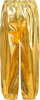 [Jhaoyu] Kids Girls Boys Metallic Sparkle Hip Hop Jazz Modern Dance Trousers Loose Fit Dancing Jogger Pants
