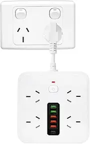 10 in1 Power Strip, Power Board with USB C with 4-Sockets Combo, 5-USB A 1-USB C（DC 5V 3.4A） Surge Protection 2400W-10A, Power Socket for Home & Office (White)