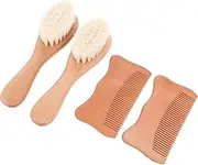 BESTonZON Wooden Lubricious Brush Set 4pcs Scalp Grooming Essentials for Newborn