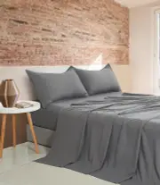 Vintage Washed Microfibre Sheet Set with 2 Pillowcases - Grey - Double