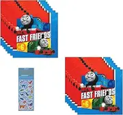 Thomas the Train All Aboard Birthday Party Supplies Bundle includes 32 Lunch Paper Napkins and 1 Dinosaur Sticker Sheet