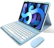 iPad 9th Generation Keyboard Case with Mouse, iPad 8th Gen, 7th Gen, Air 3, Pro 10.5 Detachable Bluetooth Keyboard Pencil Charging in Pencil Holder Cute Round Keys Slim Smart Cover (Blue)