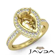 Halo Pre-Set Pear Shape Semi Mount Diamond Engagement Ring 18k Yellow Gold 1.05C