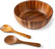 Wooden Acacia Salad Bowl Set with Spoon & Fork - Large Serving for Fruits & P...