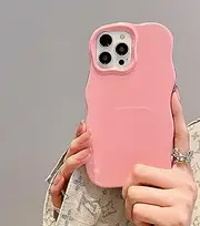 UEEBAI Wave Frame Case for iPhone 15 Pro 6.1 inch Phone Case, Candy Color Cute Wave Frame Slim Fit Shockproof Phone Bumper Cover Soft Pretty Curly Wavy Case Anti-Scratch TPU Case - Pink