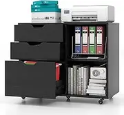 Costway Mobile File Cabinet, 3-Drawer Lateral Filing Cabinet Fits Files Letter, A4, Legal Size, Rolling Printer Stand with Open Adjustable Storage Shelf, for Home Office (Dark)