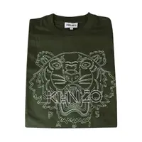 在飛比找momo購物網優惠-【KENZO】KENZO刺繡白字LOGO虎頭紋圓領短袖T恤(