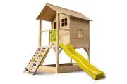 ROVO KIDS Wooden Tower Cubby House with Slide, Sandpit, Climbing Wall, Noughts & Crosses, Natural Colour