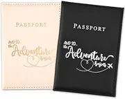 [Werownsgso] 2PCS Passport Holder PU Passport Holder Travel Wallet Men and Women Travel Boarding Accessories British Passport Holder Can Hold Passport Ticket Card Boarding Pass, Black+white, 14*10CM,
