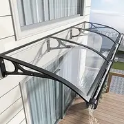 Aluminium Arched Front Door Canopy Outdoor Polycarbonate Roofing Shelter with UV Protection 100x360cm/39x142in