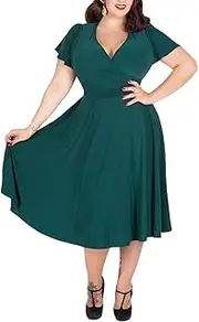 [Nemidor] Women's V-Neckline Stretchy Casual Midi Plus Size Bridesmaid Dress (26, Green)