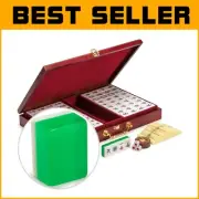 Traditional Chinese Mahjong Game Set with Medium-Size Emerald Tiles & Wooden Box