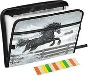 Quteprint 13 Pockets Expanding File Folder with Zipper Closure, Winter Snow Horse Accordion File Folder with Sticky Labels, Letter Size A4 Papers Expandable File Document Organizer