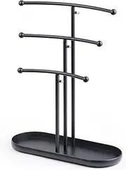 SZQINJI Jewelry Stand Organizer, Metal Jewelry Tree Holder 3-Tier Jewelry Storage Tower for Necklace Display, Earring Hanging Black