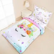 Pea Pod 4 Piece Unicorn Toddler Bedding Set for Girls, Premium Pink Toddler Comforter Set Floral Stars Crib Sheets Set Includes Flat Top Sheet, Fitted Sheet, Comforter, Envelope Pillowcase,Ultra Soft