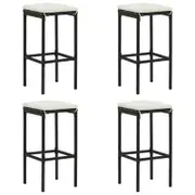 Bar Stools with Cushions 4 pcs Black Poly Rattan