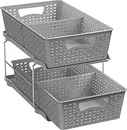 SimpleHouseware 2 Tier Pull Out Drawer for Cabinet Under Sink Organiser, Grey
