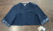 Maya Brooke Cropped Blazer Women Size 14W Navy Sequin Wedding NEW