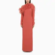 [Taller Marmo] Peony-coloured long dress with feathers 38 IT Pink