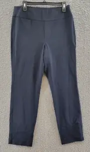 NIC+ZOE Work It Straight Leg Pants Women's 12 Navy Solid Elastic Waist Pull On