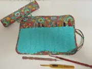 Handmade Pretty Calico Flowers on Gray Quilted cotton fabric crochet hook holder