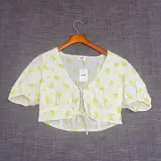NWT Juniors Girls Cotton On Floral Tie Front Top Size M New Crop Top Blouse