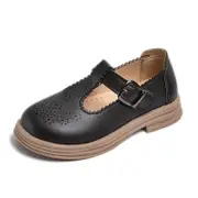 Nevenka Toddlers Girls Brogues Shoes T-Strap Hook & Loop Retro Flats-Black