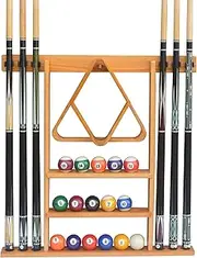 Flintar Wall mount Cue Rack, Billiard Pool Cue Stick holder, Made of Solid Hardwood, Cue-Rack Only, Oak Finish