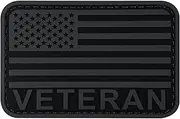 uuKen Black and Gray Veteran Patch PVC 3x2 inches Hook Fastener USMC Army Veteran Flag Patch for Tactical Cap Hat Vest (Gray, S3"x2")