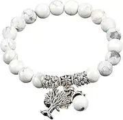 [Ginger Browne] Tree of Life Gemstone Bracelet – Howlite Crystal Mala Bracelets for Women | Handmade Beaded Bracelet for Positive Calming Energy and Serenity | Healing Yoga Bracelet with Unique Charm | Women's Jewellery made from AAA Quality Stones