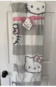Hello Kitty Plush Throw Blanket Gray Striped With Pink Bow 50 X 70 NWT