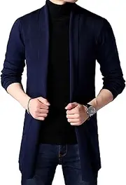 [Generic] Men's Shawl Collar Long Cardigan Sweater Jacket Casual Open Front Solid Sweater Fashion Slim Fit Knitwear