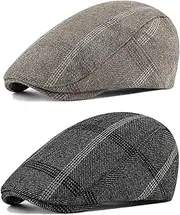 [HNJKJEU] Pack of 2 Peaked Caps for Men Flat Cap Cotton Adjustable Cotton Flat Cap Men's Spring Autumn Hats Caps