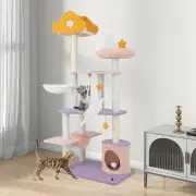 Costway167cm Multi-level Tall Cat Tower with Sisal Covered Scratching Posts-Purple