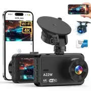 Front and Rear Dash Camera, 4K Dash Cam WiFi Car Camera with 64GB Card, 3.0" ...
