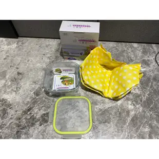 SL 三榮 密扣式玻璃保鮮盒 700ml 台灣製 可微波 附贈黃色點點餐袋 全新 樂扣 便當盒 餐盒