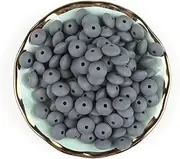 Decoendiy 100 Pieces Abacus Beads 12mm Shaped Lentil Beads Colorful Saucer Loose Spacer Beads for Necklace Bracelet Jewelry Making Accessory (Grey)
